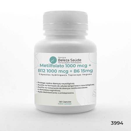 Metilfolato 1000 + B12 1000 + B6 15mg : Sublingual 120 Caps