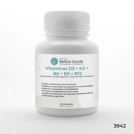 Vitaminas D3 + K2 + B6 + B9 + B12 : Sublingual 180 Cápsulas