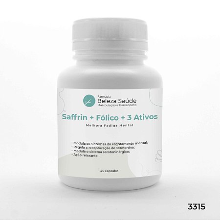 Saffrin + Fólico + 3 Ativos - Melhora Fadiga Mental - 45 Cápsulas