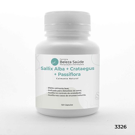 Salix Alba + Crataegus + Passiflora : Calmante Natural - 120 Cápsulas