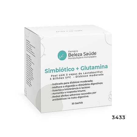 Simbiótico ( combinação de probiótico com prebiótico ) + Glutamina : Pool com 5 cepas de Lactobacillus 5 Bilhões UFC  - Disbiose moderada - 30 Sachês