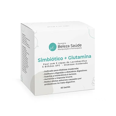 Simbiótico ( combinação de probiótico com prebiótico ) + Glutamina : Pool com 5 cepas de Lactobacillus 5 Bilhões UFC  - Disbiose moderada - 60 Sachês