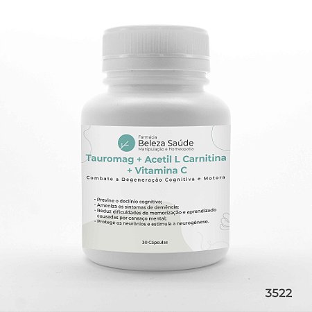Tauromag 1400mg + Acetil L Carnitina 100mg + Vitamina C 80mg : Combate a Degeneração Cognitiva e Motora - 30 Cápsulas