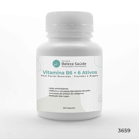 Vitamina B6 + Vitamina B5 + Vitamina E + Vitamina C + Cromo + Selênio + Zinco : Pele Facial Renovada - Flacidez e Rugas - 150 Cápsulas