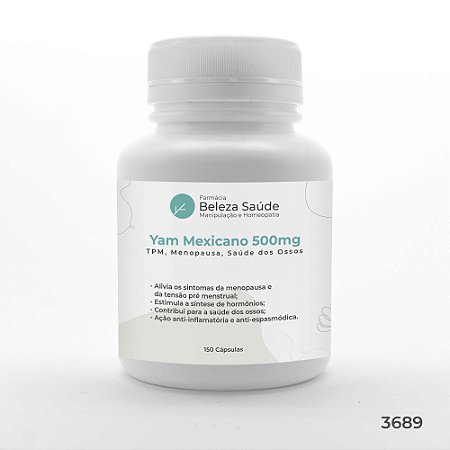 Yam Mexicano 500mg  - TPM, Menopausa, Saúde dos Ossos - 150 Cápsulas