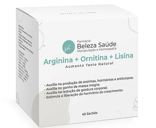 Arginina + Ornitina + Lisina : Aumento Testo Natural - 45 Sachês