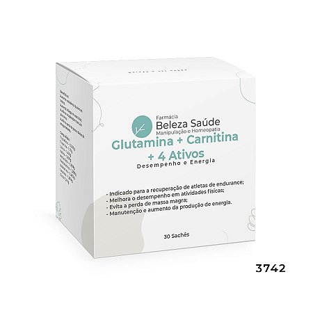 Glutamina + Carnitina + 4 Ativos - Desempenho e Energia - 30 Sachês