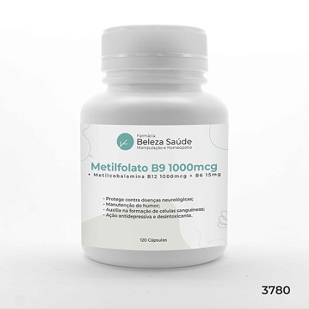 Metilfolato ( Vitamina B9 ) 1000 + Metilcobalamina ( Vitamina B12 ) 1000 + B6 15mg - 120 Doses