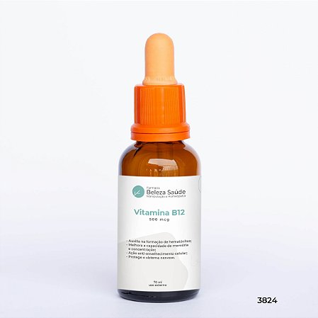 Vitamina B12  500mcg  Líquido : Frasco Conta Gotas - 70ml