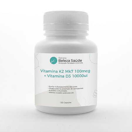 Vitamina K2 Mk7 100mcg + Vitamina D3 10000ui : 120 Cápsulas