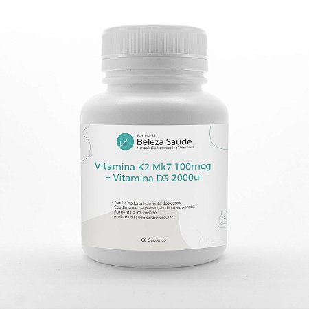 Vitamina K2 Mk7 100mcg + Vitamina D3 2000ui : 60 Cápsulas