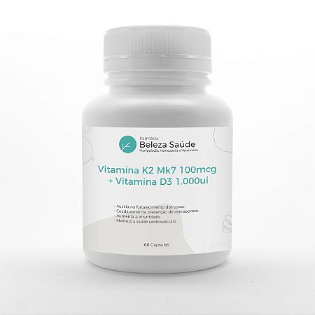 Vitamina K2 Mk7 100mcg + Vitamina D3 1000ui : 60 Cápsulas