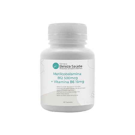 Metilcobalamina B12 500mcg + Vitamina B6 15mg 60 Caps Ativo Puro