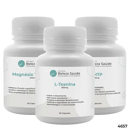 Teanina 500mg & Treonato 200mg & 5 Htp 100mg - Saúde Mental