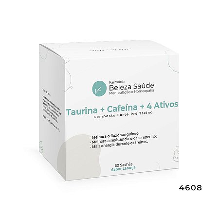 Taurina + Cafeína + 4 Ativos - Composto Forte Pré Treino