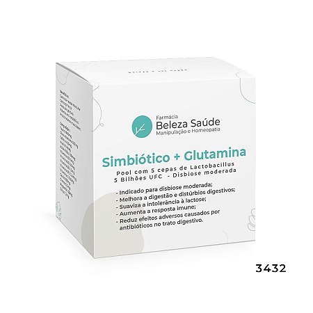 Simbiótico ( combinação de probiótico com prebiótico ) + Glutamina : Pool com 5 cepas de Lactobacillus 5 Bilhões UFC  - Disbiose moderada