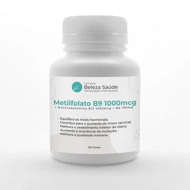 Metilfolato B9 1000mcg + Metilcobalamina B12 1000mcg + B6 100mg - 150 doses