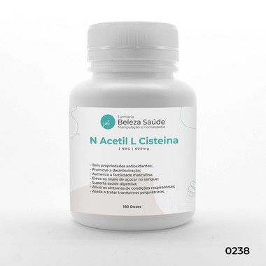 N Acetil L Cisteina ( NAC ) 600mg - N Acetilcisteína Melhora a Imunidade e Função Detox - 180 doses