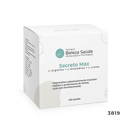 Secreto Max : Sachês com L-Arginina 1200mg + L-Glutamina 1200mg +  L-Lisina 1200mg  - 270 doses