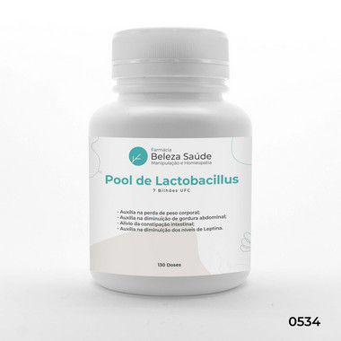Pool de Lactobacillus 7 Bilhões UFC + Glutamina + FOS : Probiótico para Saúde Digestiva Fórmula Completa - 130 doses