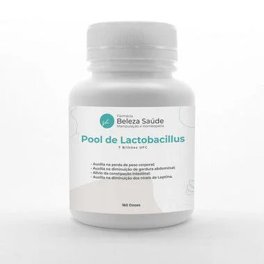 Pool de Lactobacillus 7 Bilhões UFC + Glutamina + FOS : Probiótico para Saúde Digestiva Fórmula Completa - 160 doses