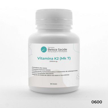 Vitamina K2 (Mk 7) 200mcg - Menaquinona - 90 doses