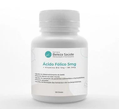 Ácido Fólico 5mg + Vitamina B12 1mg + B6 3mg - 120 doses