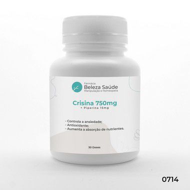 Crisina 750mg + Piperina 15mg - Saúde Corporal - 30 doses