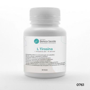 L Tirosina + Vitamina B1 + 9 Ativos - Aprendizado e Memória - 60 doses