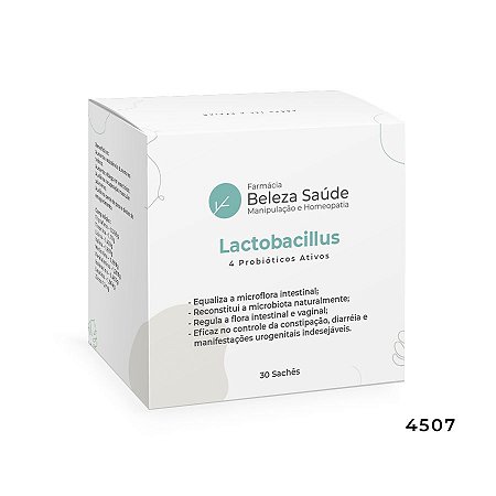 Lactobacillus - Probiótico Ativos da Marca : Lactobacillus Paracasei 1 Bilhão ufc, Lactobacillus Rhamnosus 1 Bilhão ufc, Lactobacillus Acidophilus 1 Bilhão ufc, Bifidobacterium lactis 1 Bilhão ufc, FOS - 30 sachês