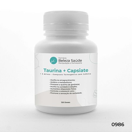 Taurina + Capsiate + 3 Ativos - Composto Termogênico sem Cafeína - 120 doses