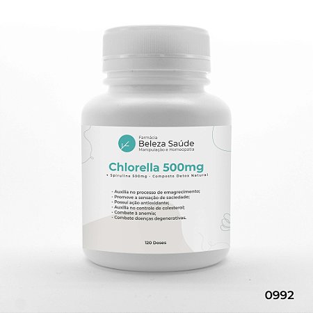 Chlorella 500mg + Spirulina 500mg - Composto Detox Natural - 120 doses