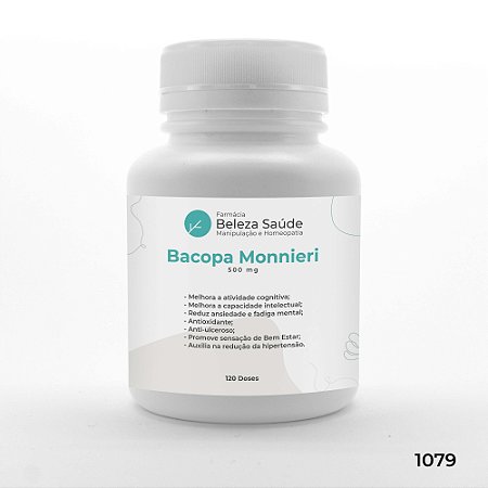 Bacopa Monnieri 500 mg : Memorização Retenção de Informações - 120 doses