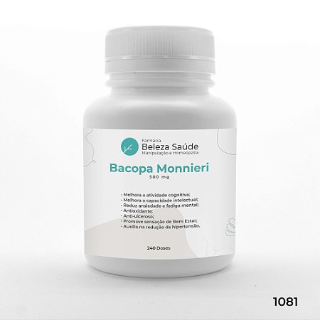 Bacopa Monnieri 500 mg : Memorização Retenção de Informações - 240 doses