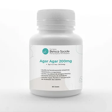 Agar Agar 200mg + Spirulina 200mg - Sensação de Saciedade - 60 doses