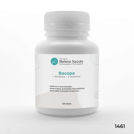 Bacopa + Rhodiola + L-theanina - Aprendizado e Foco - 120 doses