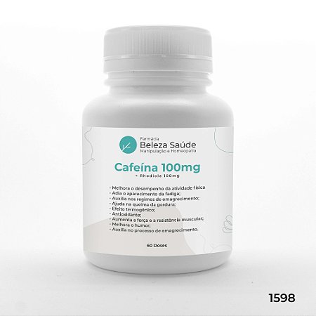Cafeína 100 + Rhodiola 100 : Energia Vida Foco - 60 doses
