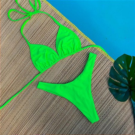 Biquíni Cortininha e Calcinha Asa Delta Verde Neon