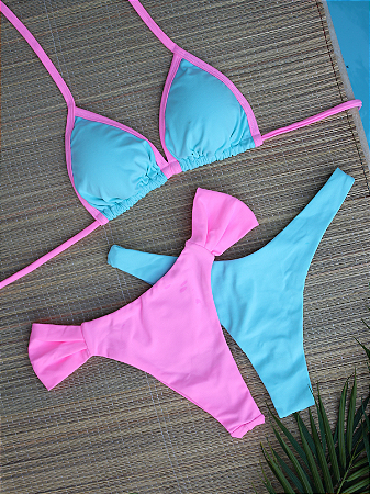 Kit Biquíni 2 Calcinhas Borboleta e Asa Delta Verde Água e Rosa Bebê