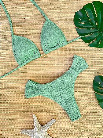 Biquíni Cortininha e Calcinha Borboleta Bubble Verde Oliva