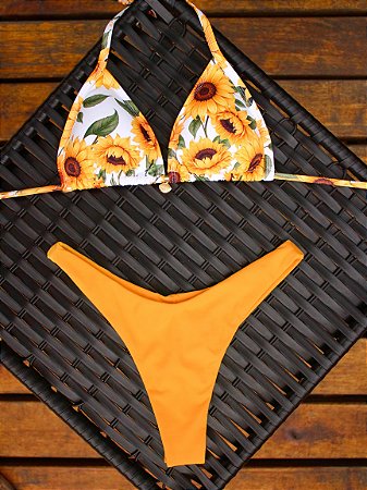 Biquíni Cortininha e Calcinha Asa Delta Girassol