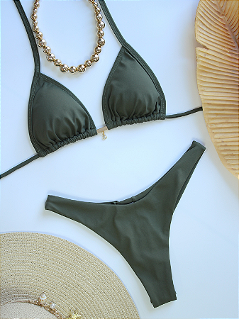 Biquíni Cortininha e Calcinha Asa Delta Verde Militar