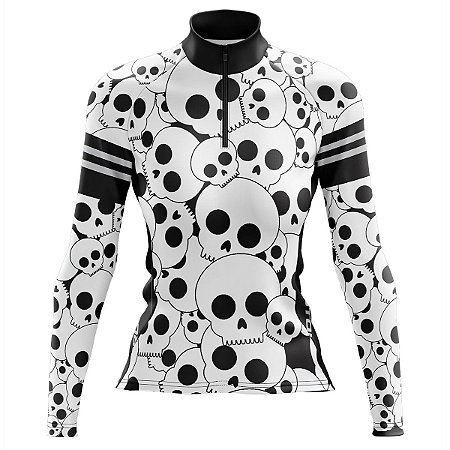 Camisa Ciclismo Mountain Bike Feminina Pro Tour Caveiras Manga Longa Dry Fit Proteção UV+50