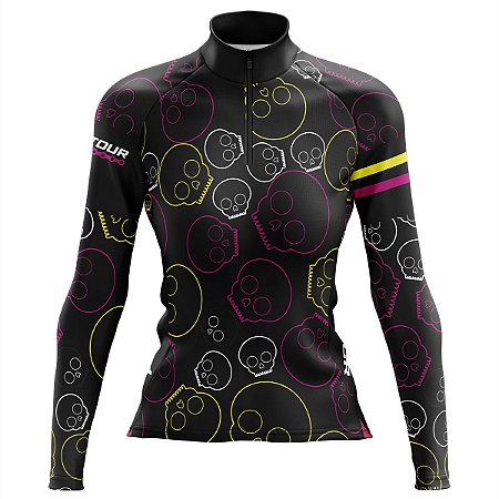 Camisa Ciclismo Mountian Bike Feminina Pro Tour Caveiras Manga Longa