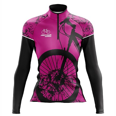 Camisa Ciclismo Mountain Bike Feminina Pro Tour Bike Rosa Manga Longa