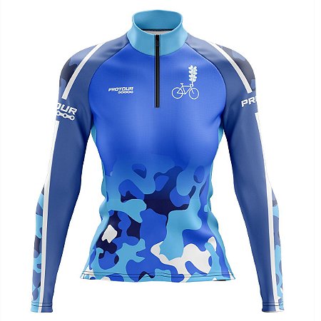 Camisa Ciclismo Moutain Bike Feminina Pro Tour Camuflada Manga Longa