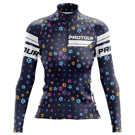 Camisa Ciclismo Mountain Bike Feminina Pro Tour Patinhas Manga Longa