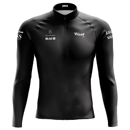 Camisa ciclista Manga Longa Masculina Mercedes preta dry fit proteção uv + 50