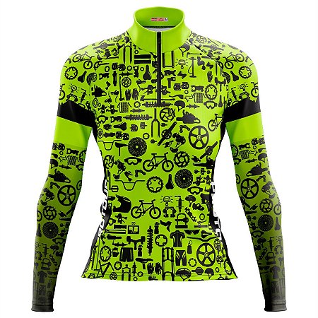 Camisa Ciclismo MTB Feminina Pro Tour Verde Peças Dry Fit Proteção UV +