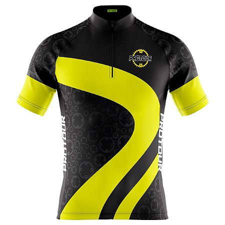 Camisa Ciclismo Masculina Mountain Bike Pro Tour Engrenagem Amarela Dry Fit Proteção UV + 50